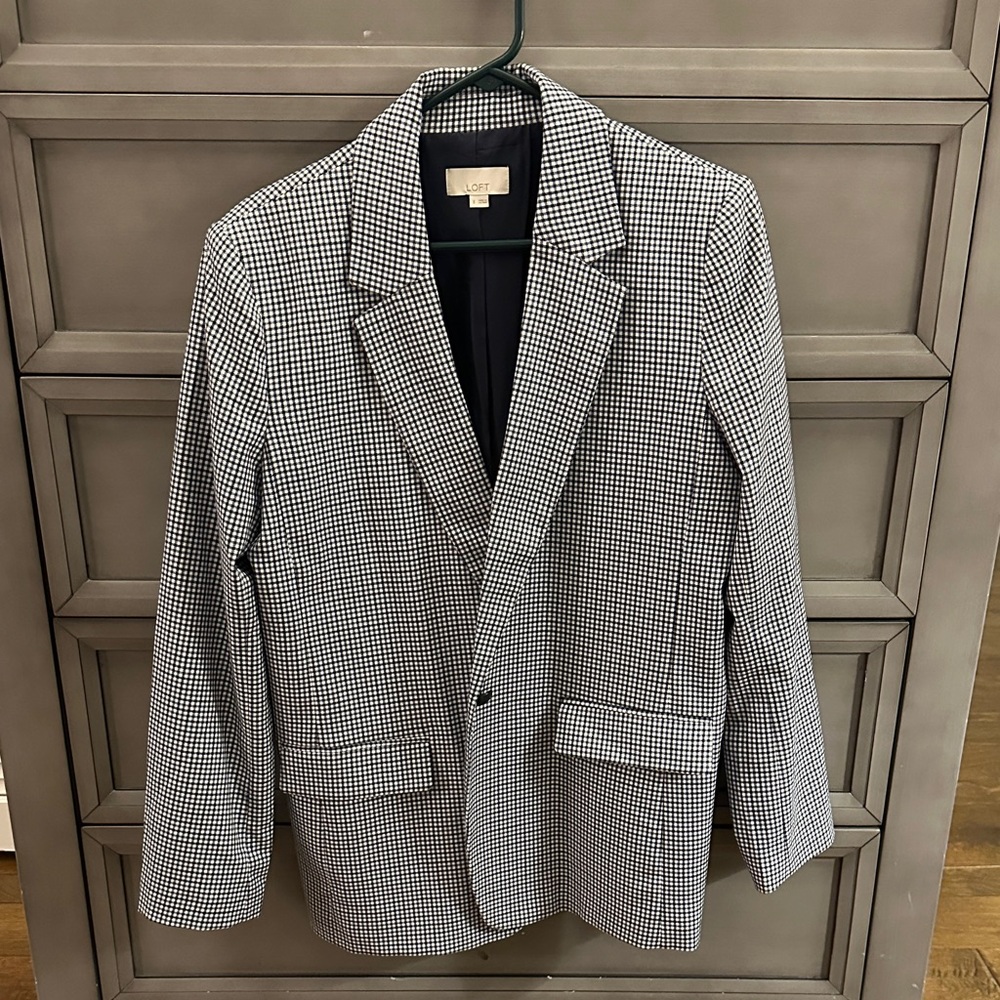 Loft Black and White Checkered Blazer